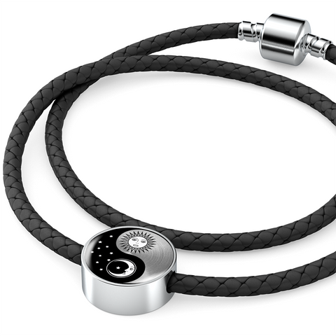 Image of Yinyang Sun and Moon Unisex Leather Charm Bracelet