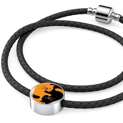 Yinyang Cats Orange Unisex Leather Charm Bracelet