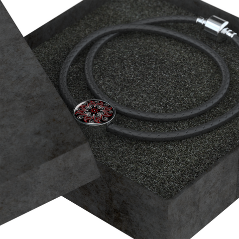 Image of Mandala Black and Red Unisex Leather Charm Bracelet