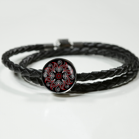 Image of Mandala Black and Red Unisex Leather Charm Bracelet