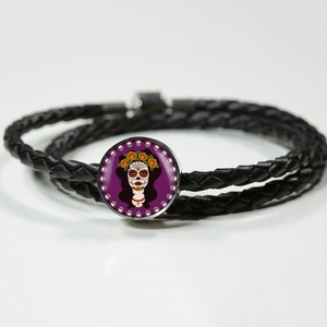 Calavera Purple Unisex Leather Charm Bracelet