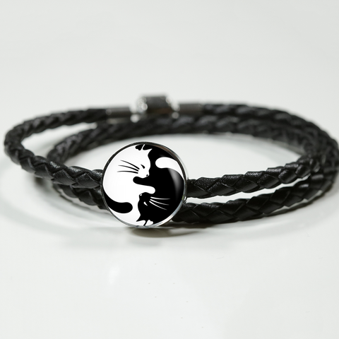 Image of Yinyang Cats Unisex Leather Charm Bracelet