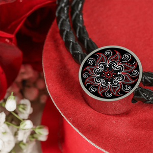 Mandala Black and Red Unisex Leather Charm Bracelet
