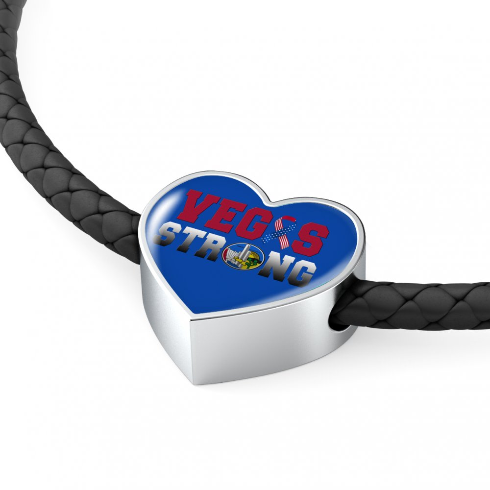 Vegas Strong Unisex Heart Charm Leather Bracelet
