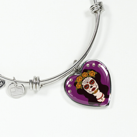Calavera Purple Heart Bangle Bracelet