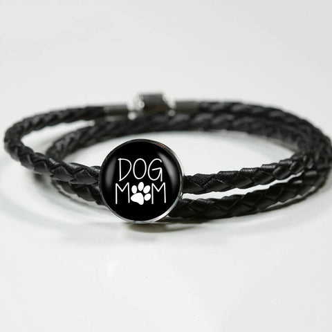 Dog Mom Leather Charm Bracelet