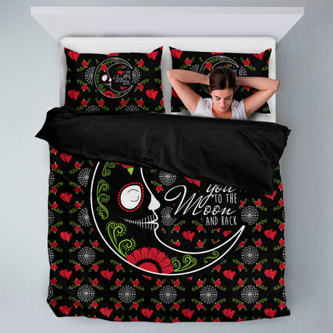 Image of Love You To The Moon Sugar Skull Bedding Set