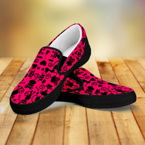 Image of Cats Slip On Shoes Pink Black