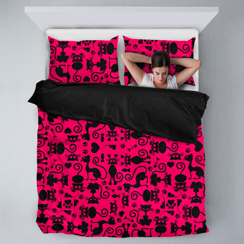 Image of Cats Bedding Set Pink