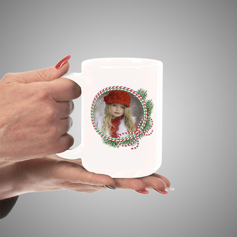 Image of Christmas Round Frame Personalized 15oz Ceramic Mug
