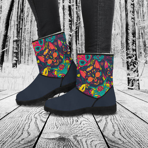 Image of Sugar Skull Cats Faux Fur Boots