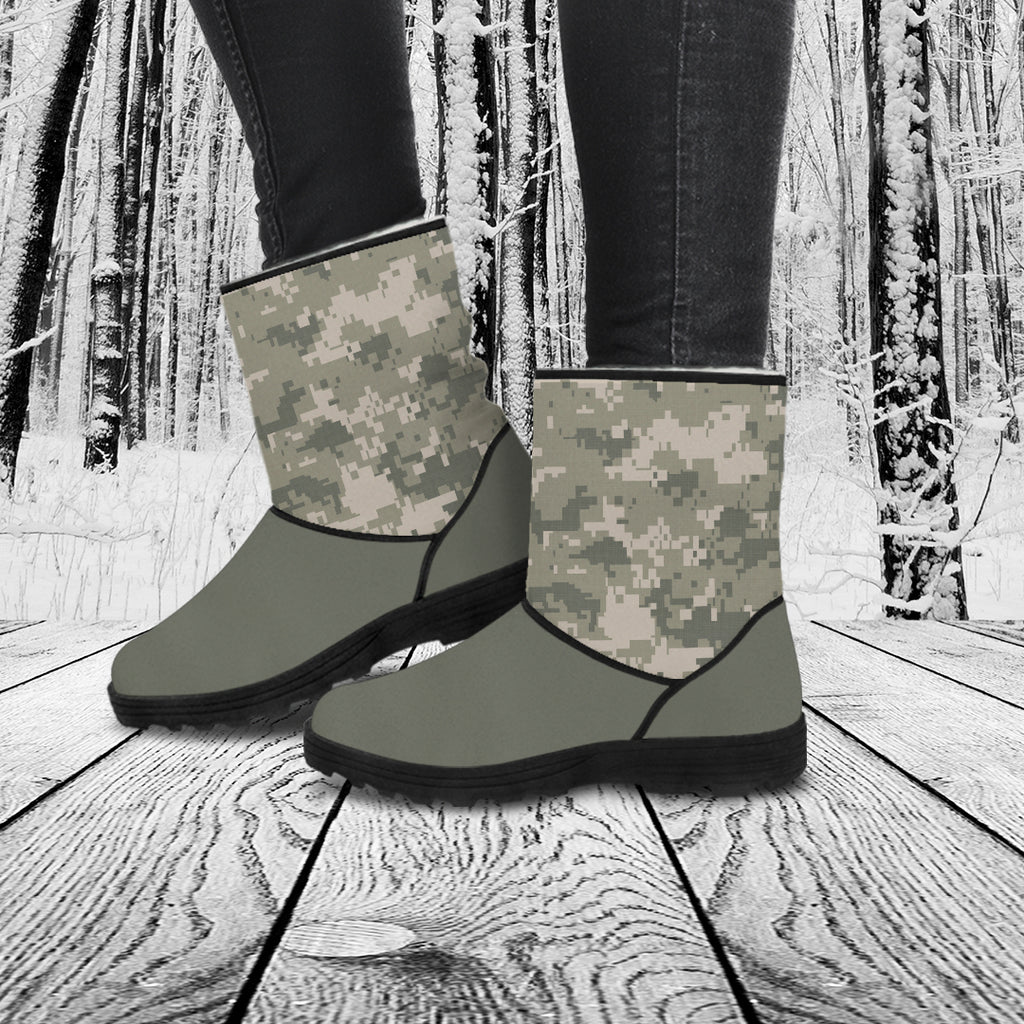 Digital Camouflage Faux Fur Boots