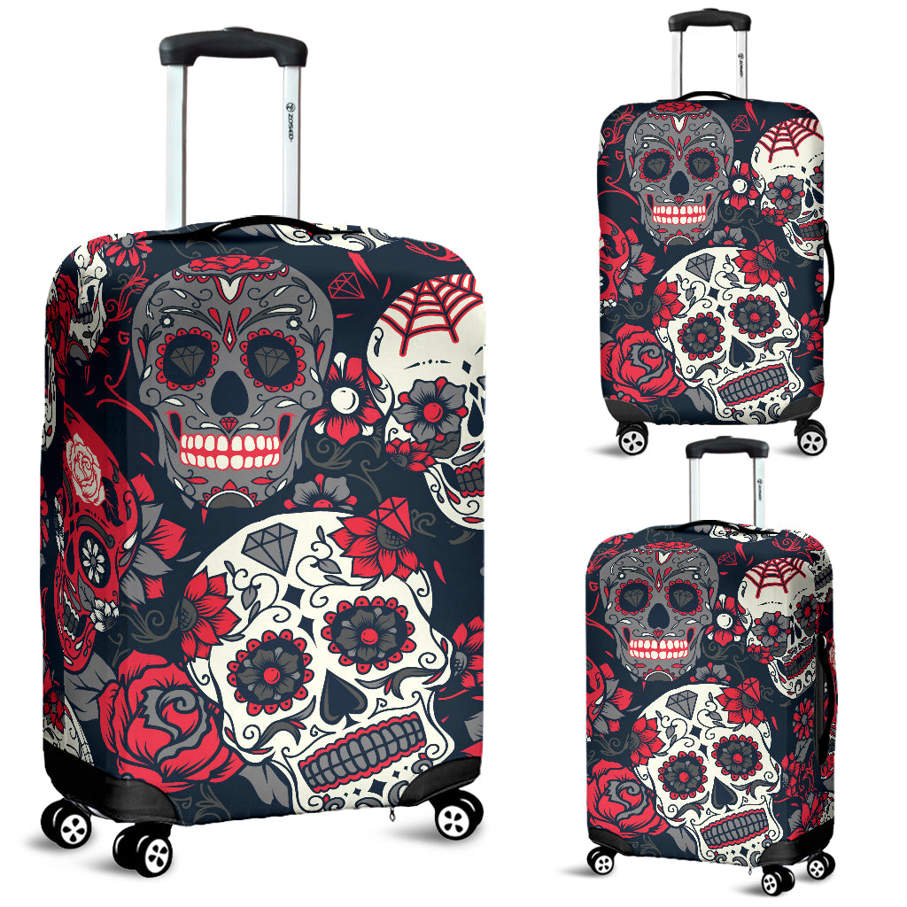 Sugar Skull Red Rose Printed Luggage Cover