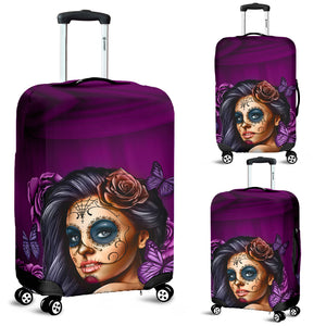 Calavera Printed Sugar Skull Luggage Cover Violet