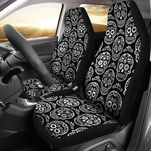 Black and White Sugar Skull Universal Car Seat Covers