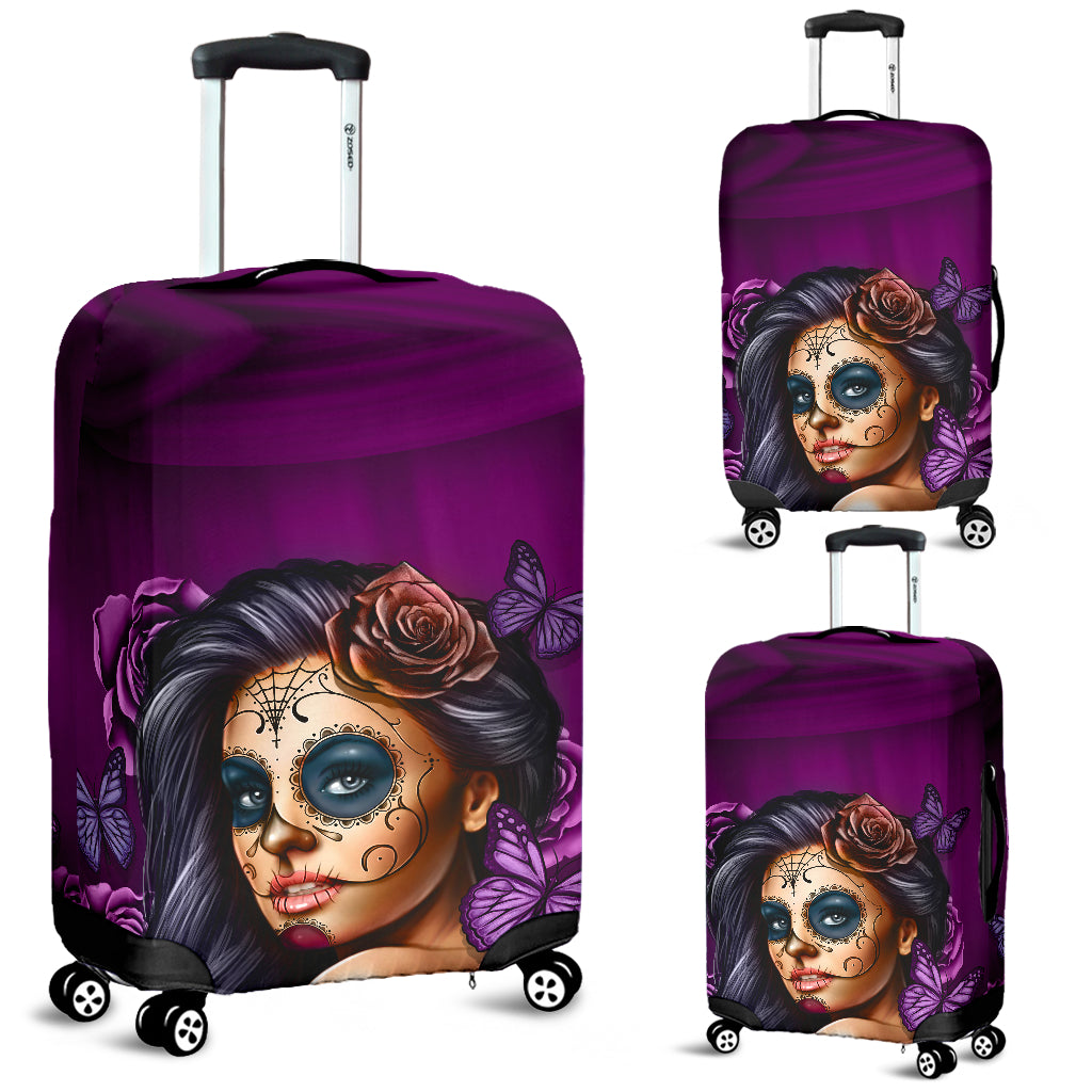 Calavera Sugar Skull Luggage Cover Violet