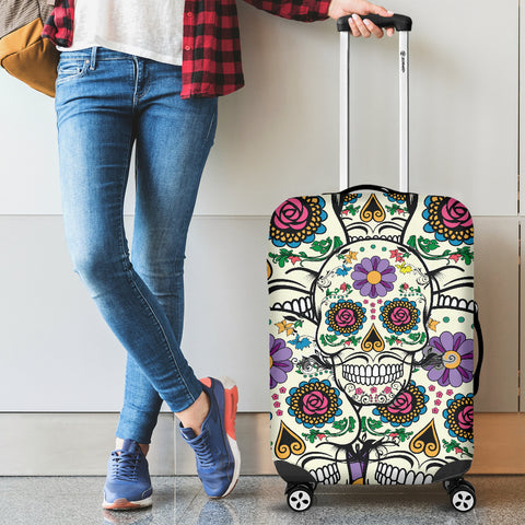 Image of Violet Sugar Skull Luggage Cover