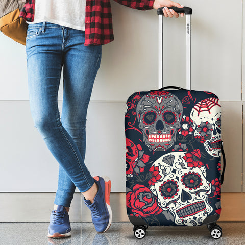 Image of Sugar Skull Red Rose Printed Luggage Cover