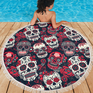 Sugar Skull Red Rose Beach Blanket