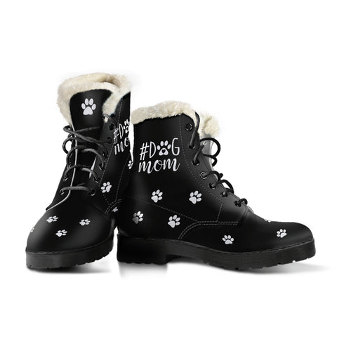 #Dog Mom Faux Fur Leather Boots