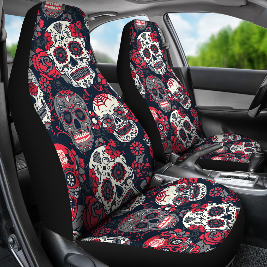 Sugar Skull Red Rose Universal Car Seat Covers