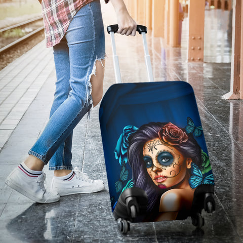 Image of Calavera Sugar Skull Luggage Cover Turquoise