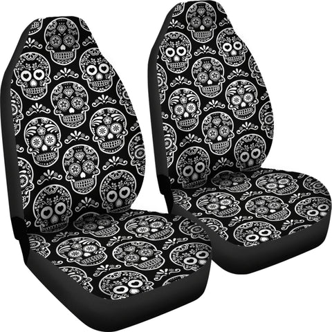 Image of Black and White Sugar Skull Universal Car Seat Covers