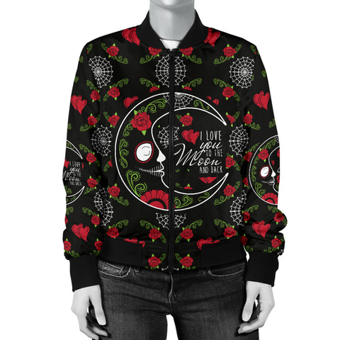 Image of Love You To The Moon Sugar Skull Women's Bomber Jacket
