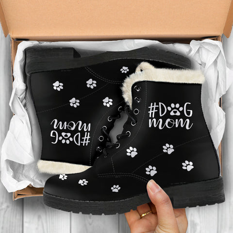 #Dog Mom Faux Fur Leather Boots