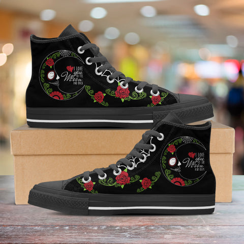 Image of Love You To The Moon Sugar Skull High Top Shoes Black