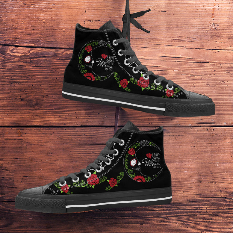 Love You To The Moon Sugar Skull High Top Shoes Black