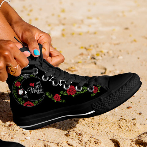 Image of Love You To The Moon Sugar Skull High Top Shoes Black
