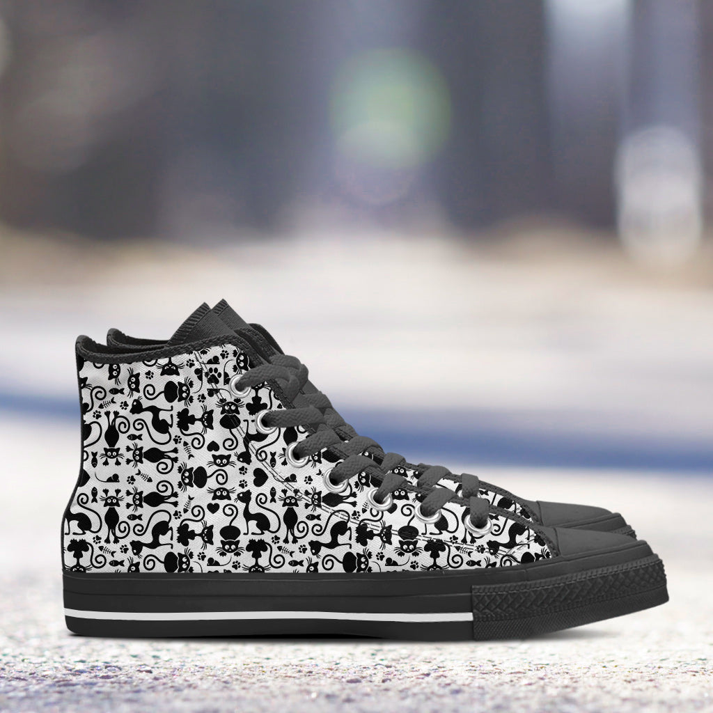 Cats High Top Shoes White Black