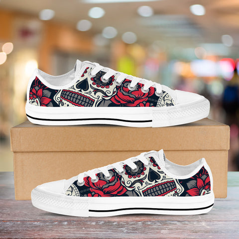 Image of Sugar Skull Red Rose Low Top Shoes White