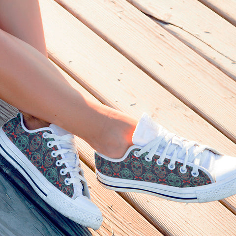 Image of Ornamental Sugar Skull Low Top Shoes White