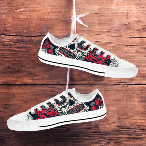 Image of Sugar Skull Red Rose Low Top Shoes White