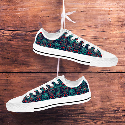 Image of Ornamental Sugar Skull Low Top Shoes White