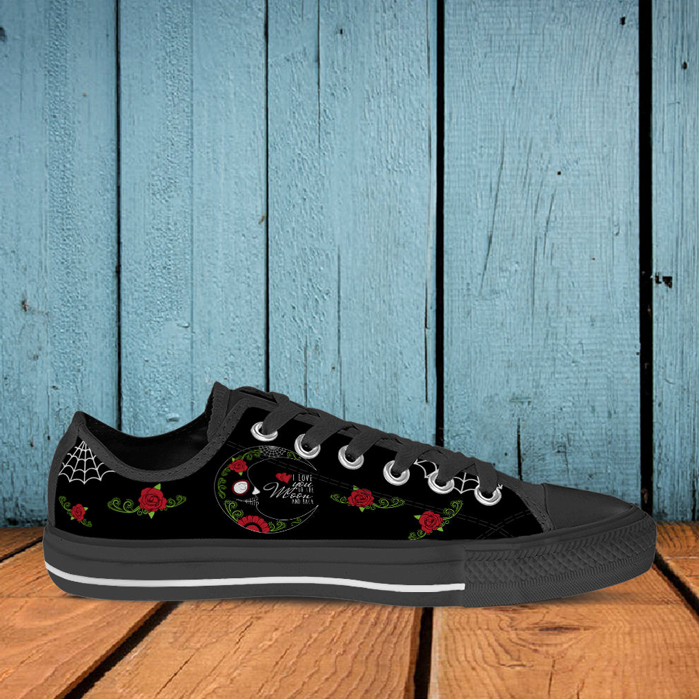 Love You To The Moon Sugar Skull Low Top Shoes Black