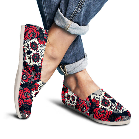 Image of Sugar Skull Red Rose Ladies Casual Shoes
