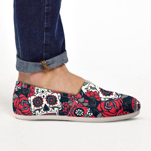 Image of Sugar Skull Red Rose Ladies Casual Shoes