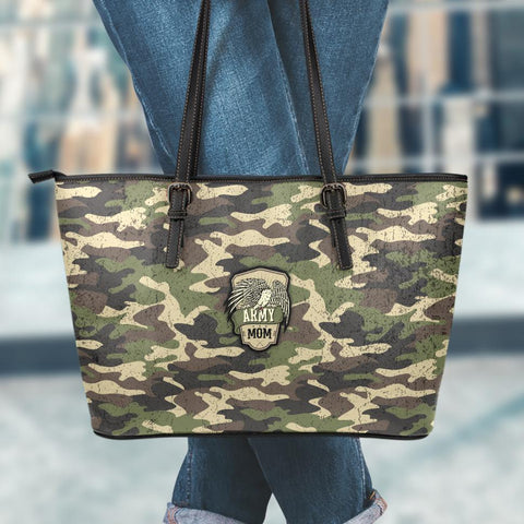 Army Mom Camouflage Large Leather Tote Bag