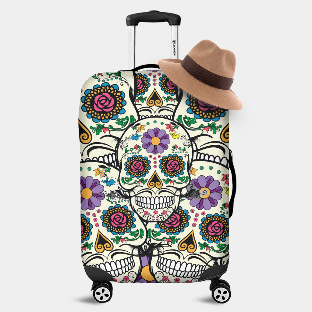 Violet Sugar Skull Printed Luggage Cover