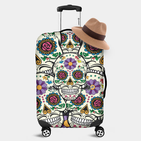 Image of Violet Sugar Skull Printed Luggage Cover