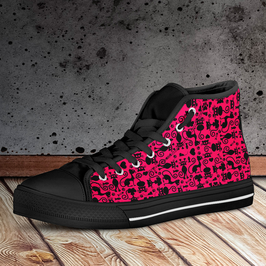 Cats High Top Shoes Pink Black