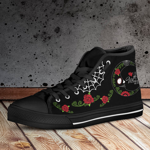Love You To The Moon Sugar Skull High Top Shoes Black