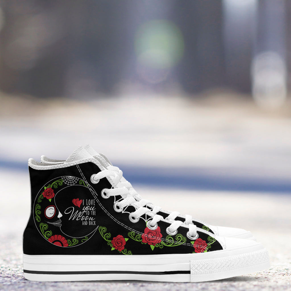 Love You To The Moon Sugar Skull High Tops White