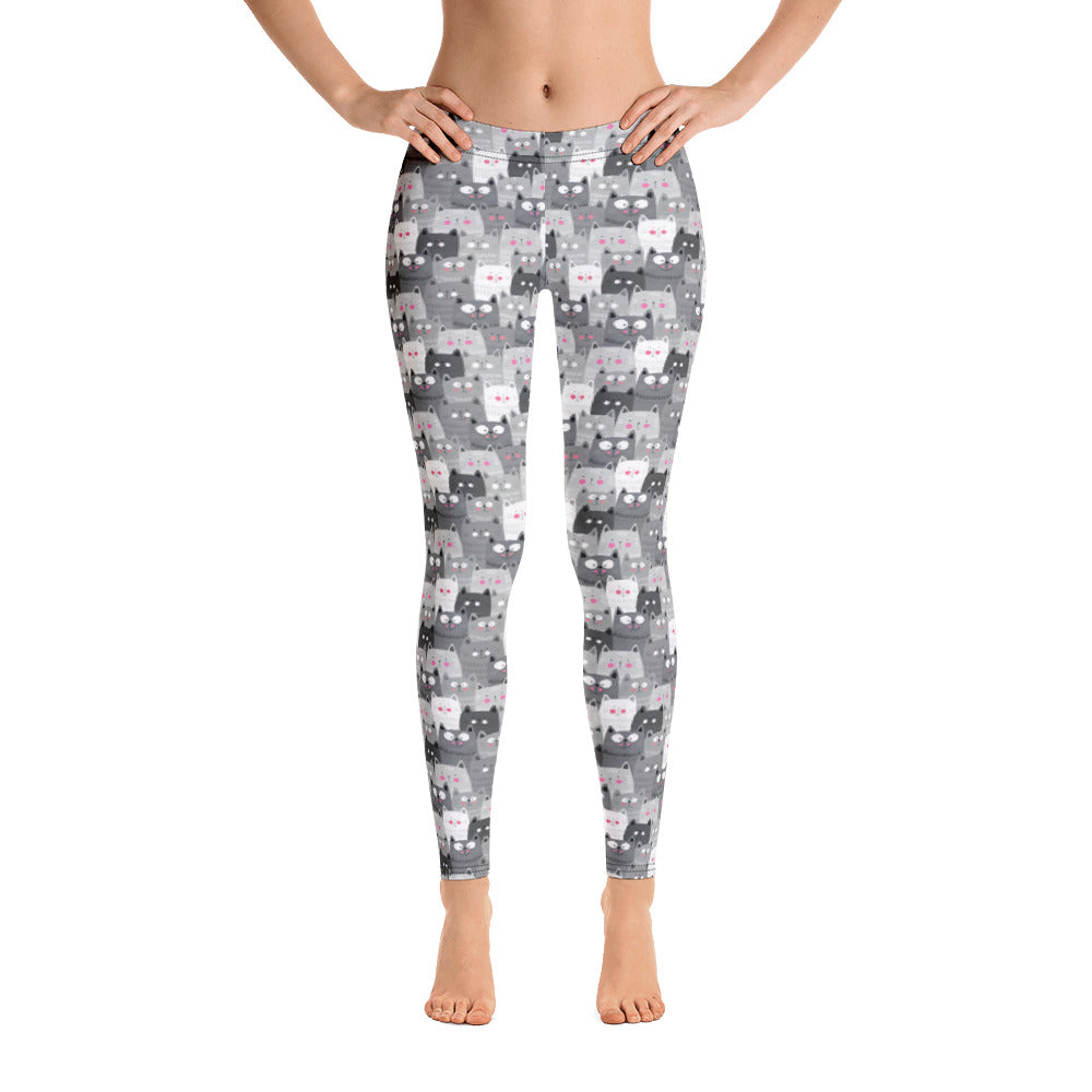 Cats Gray and White Leggings