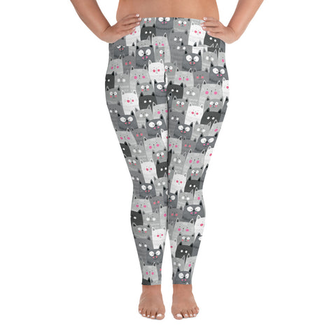 Cats Leggings Gray and White Plus Size