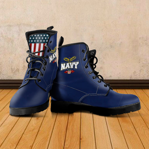 Image of Navy Leather Boots
