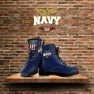 Navy Leather Boots